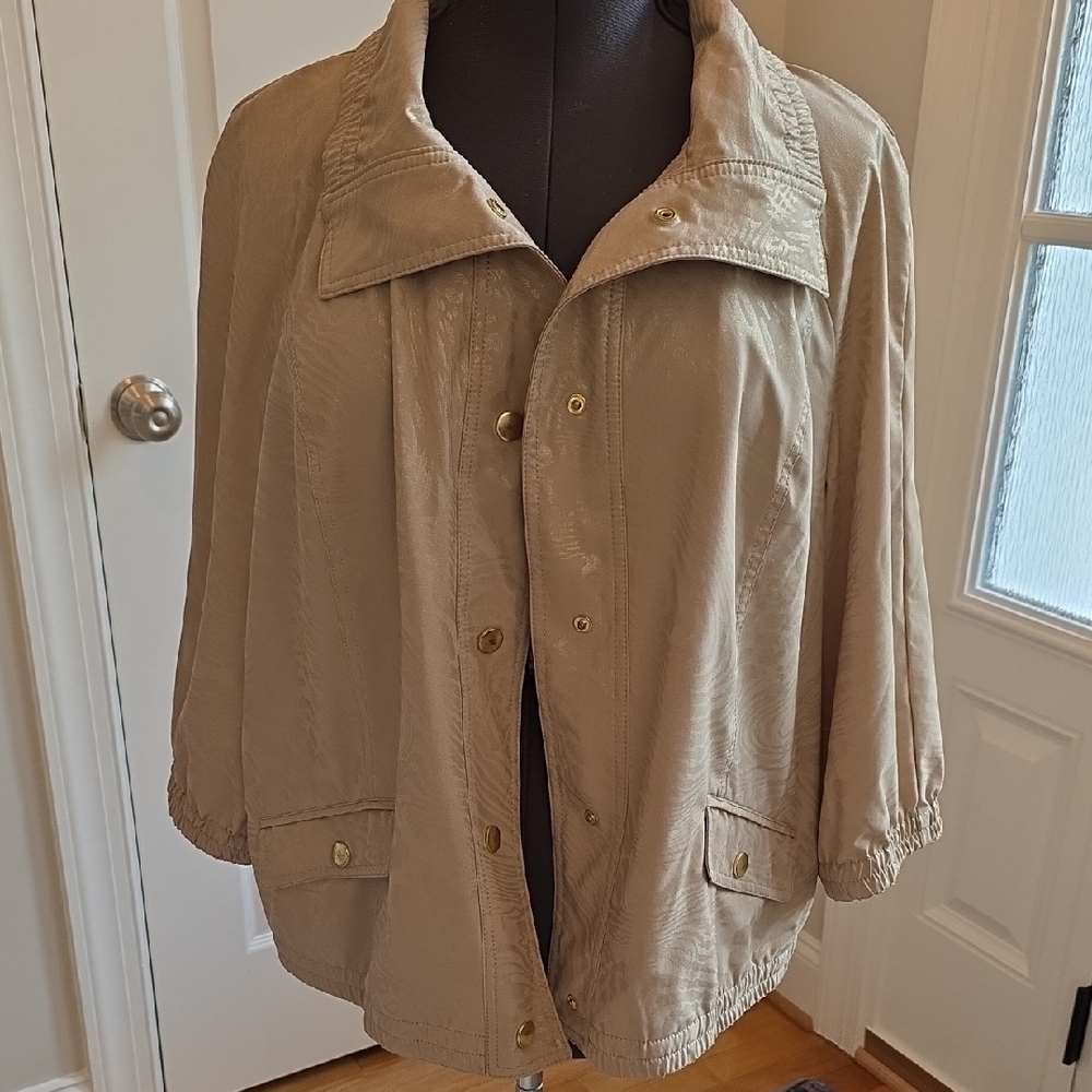Chico's Beige Shimmer Animal Print Light Weight Neutral Jacket Plus Size